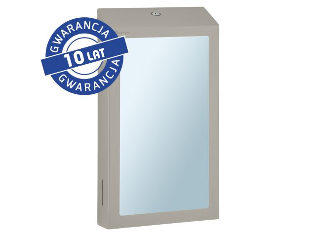 "Two-in-one" MERIDA STELLA STONE GREY LINE SLIM MEGA COMBO folded paper towel dispenser with the SuperMirror-type polished stainless steel mirror, stone grey
